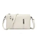 Borsa a tracolla bustina texture pelle bianca multi cerniera borsa telefono donna - Bianco avorio