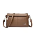 Borsa a tracolla in pelle marrone da donna, elegante borsa a bustina con zip e tasca per telefono - Kaki