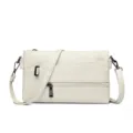 Borsa a tracolla in pelle bianca con tasche multiple e cerniere per uso quotidiano. - Bianco avorio