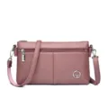 Borsa a tracolla in vera pelle da donna, elegante borsa mauve con tasca con zip. - Viola
