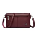Borsa a tracolla in pelle marrone scuro, elegante borsetta per cellulare da donna. - Rosso