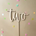Wooden "two" cake topper for kids birthday party, cute dessert table decoration props. - Wooden two (Width approx 10CM)