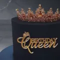 Gold crown cake topper and acrylic birthday queen sign for elegant cake decoration. - Queen Style 01 / Width Approx 9cm (1.3mm Thickness) / Gold