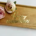 Gold acrylic Happy Anniversary cake topper detail shot, elegant dessert table decor. - Gold Letter H