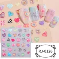 Pegatinas de uñas de gel suave 5D, calcomanías de uñas con relieve de gelatina. - Estilo Corazón y Flor Pequeña (RJ-0126) / Lámina desnuda de 60*60 mm