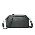 Dark Green Leather Phone Crossbody Bag, Double Zipper Handbag for Women with Silver Bar - Green