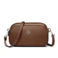 Borsa a tracolla in pelle marrone con scomparti multipli, elegante borsa da donna. - Caffè
