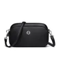 Borsa a tracolla in pelle nera con scomparti multipli e logo argentato per donna - Nero