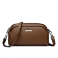 Brown Faux Leather Crossbody Phone Bag, Small Shoulder Handbag with Silver Hardware - Coffee