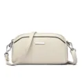 White leather crossbody phone bag with metal bar decoration, stylish women's shoulder bag - Off White