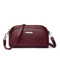 Burgundy faux leather crossbody mobile phone bag with silver metal bar chic small shoulder purse - Red