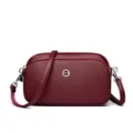 Wine Red Leather Crossbody Phone Bag With Multi-Compartment Shoulder Handbag For Women - Red