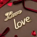 Gold acrylic Love cake topper for Valentine Day party decoration dessert table sign 1pc - Marked Love / Width Approx 7CM / Gold
