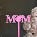 Pink mirror acrylic MOM cake topper detail, perfect for Mother's Day party decorations. - Mom Heart / Width Approx. 7-9cm / Mirror Rose Red