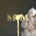 Gold mirror acrylic MOM cake topper detail, elegant Mother's Day baking decoration insert. - Mom Heart / Width Approx. 7-9cm / Gold