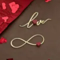 Adornos de tarta love e infinito de acrílico dorado con corazón rojo para San Valentín. - Doble Capa Bucle Love / Ancho Aprox 6cm / Dorado