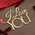 Adorno para tarta y etiqueta de regalo de acrílico dorado I Love You para San Valentín. - I LOVE YOU / Ancho aprox. 8CM / Dorado
