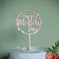 Mother's Day cake topper acrylic round floral wreath happy mothers day cake decoration. - 2.5MM Thickness Wooden Pink Wreath 01 (Width approx 8CM)
