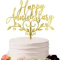 Gold acrylic Happy Anniversary cake topper for wedding anniversary party dessert decorations - Style A / Approx. 10cm Width / Gold