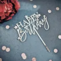 Akryl alles Gute zum Geburtstag Kuchen Topper fuer Party Dessert Tisch Dekoration. - Stil 02 / Breite 10cm / Silber