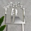 Silver acrylic wedding cake topper featuring bride and groom silhouette arch design. - Bride Groom Silhouette Arch Silver (01) / 1.3mm Thickness Width approx 10CM