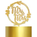 Cake topper doré pailleté Mr & Mrs avec couronne florale pour décoration de fête de mariage. - Or (Avec Papier Pailleté)