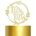 Décoration de gâteau de mariage Mr & Mrs à paillettes dorées avec design de couronne. - Or Clair (Avec Papier Pailleté)