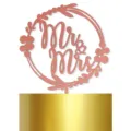 Décoration de gâteau Mr & Mrs paillettes or rose mariage fête dessert design couronne florale. - Or Rose (Avec Papier Pailleté)