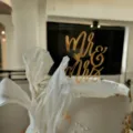 Gold acrylic Mr Mrs wedding cake topper detail close up wedding decor dessert styling - Cursive Monogram Heart Gold (03)