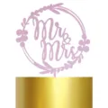 Vue rapprochée détaillée de la décoration scintillante rose Mr et Mrs pour gâteau de mariage. - Rose (Avec Papier Pailleté)