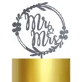 Décoration de gâteau de mariage Mr & Mrs avec couronne florale, parfaite pour les fêtes. - Noir (Avec Papier Pailleté)