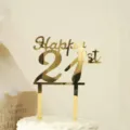 Gold mirror acrylic 21st birthday cake topper detail, sparkling party decoration for celebration. - 21st Style / Width 11cm