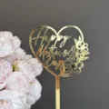 Gold acrylic Happy Mother's Day cake topper, heart shaped floral party decoration. - Heart Happy Mother's Day / Gold