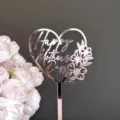 Mother's Day acrylic cake topper with heart and floral design, perfect for party desserts. - Heart Happy Mother's Day / Rose Gold