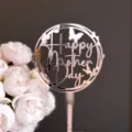 Detailed view of mother's day acrylic cake topper with butterfly and round cutout design. - Small Butterfly Happy Mother's Day / Rose Gold