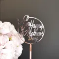 Acrylic Mother's Day cake topper with tulip design, perfect for party celebration details. - Tulip Happy Mother's Day / Rose Gold