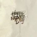 Topper per torta Festa del Papà in acrilico argentato dettaglio con finitura a specchio lucida. - Buona Festa del Papà in inglese argento (con bastoncino in acrilico trasparente gratuito)