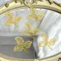 Gold acrylic leaf cupcake toppers dessert table decor mirror tray close up accessory pieces - Gold Small Leaf