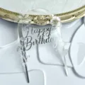 Ακρυλικό topper τούρτας γενεθλίων Happy Birthday με λουλούδια, ιδανικό για πάρτι. - Νέο Στυλ Αψίδα Λουλούδι Happy Birthday / Ασημί