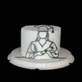Vista detallada del cake topper de acrílico negro con graduada para decoración de fiesta. - Pose de Doctor Femenino / Negro