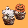 Halloween Cupcake Wrapper und Topper Set, gruselige Geist und Kürbis Dessert Dekoration. - Spinnennetz Cupcake Verpackung (12 Stück/Packung)