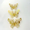Gold hollow butterfly cake toppers, double-sided paper party decorations for birthdays. - Style 5 / Set of 12 / Gold