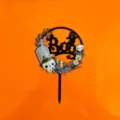 Halloween acrylic cake topper detail with spooky skull and ghost design for party decor. - Happy Halloween C