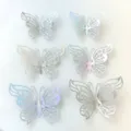 Hollow silver butterfly cake toppers decorative paper butterflies for birthday party supplies - Style 5 / Set of 12 / Silver