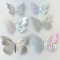 Hollow paper butterfly cake toppers, holographic metallic birthday party decorations. - Style 1 / Set of 12 / Silver