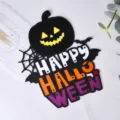 Decoración de pastel de calabaza de Halloween de papel negro y naranja para fiesta. - Adorno para tarta de doble capa Happy Halloween (unos 12 cm de alto)