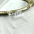 Acrylic happy birthday cake topper rectangular side decoration clear transparent party supplies - Rectangle Silver