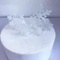 White glitter snowflake cake toppers set for winter wonderland birthday party cake decoration. - White Glitter with Stick