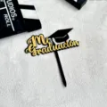 Black gold acrylic graduation cake topper for party decoration, class of 2026 celebration. - My Graduation Season