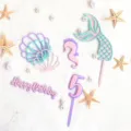 Conjunto de topper de pastel de acrilico tema oceano con cola de sirena y feliz cumple. - Juego Edad 5
